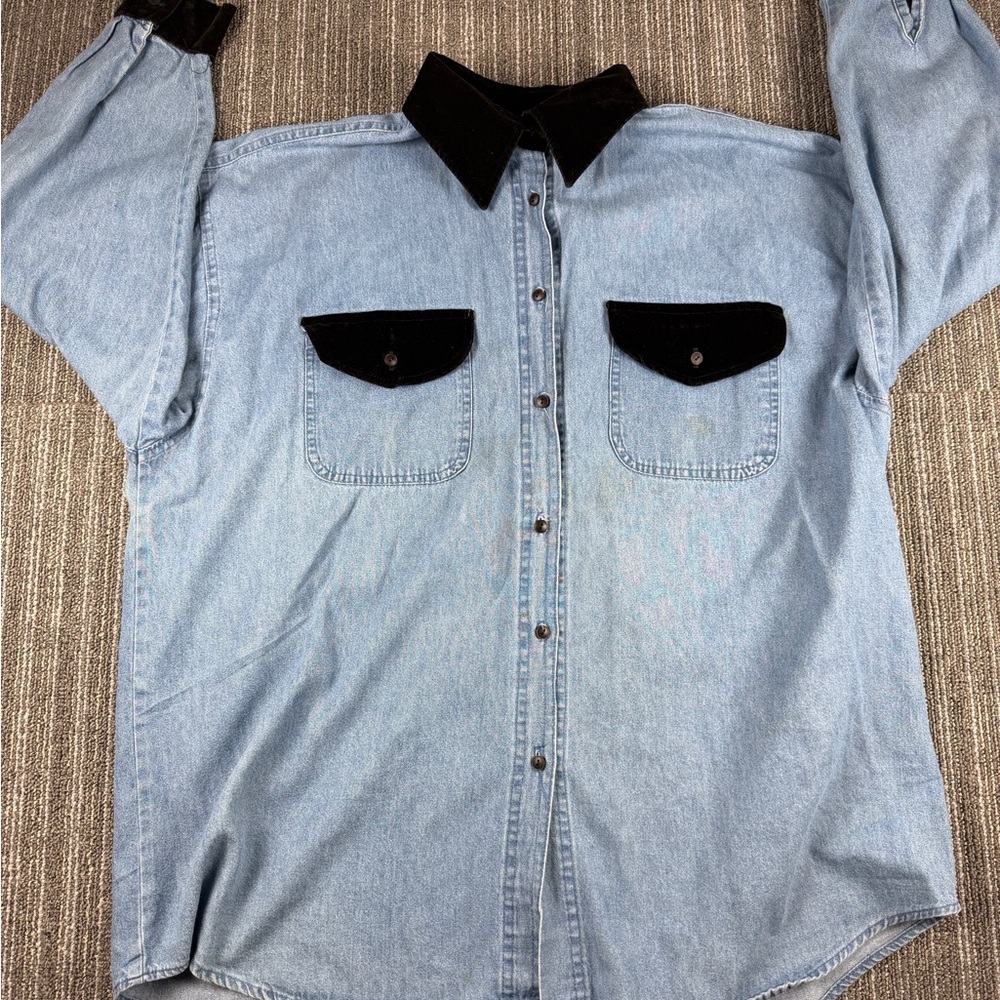 Vintage Classic Denim Button-Down Shirt with Black Velvet lining